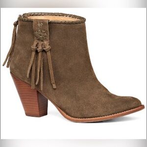 Jack Rogers Green Greer Suede Fringe Ankle Booties, Size 8M